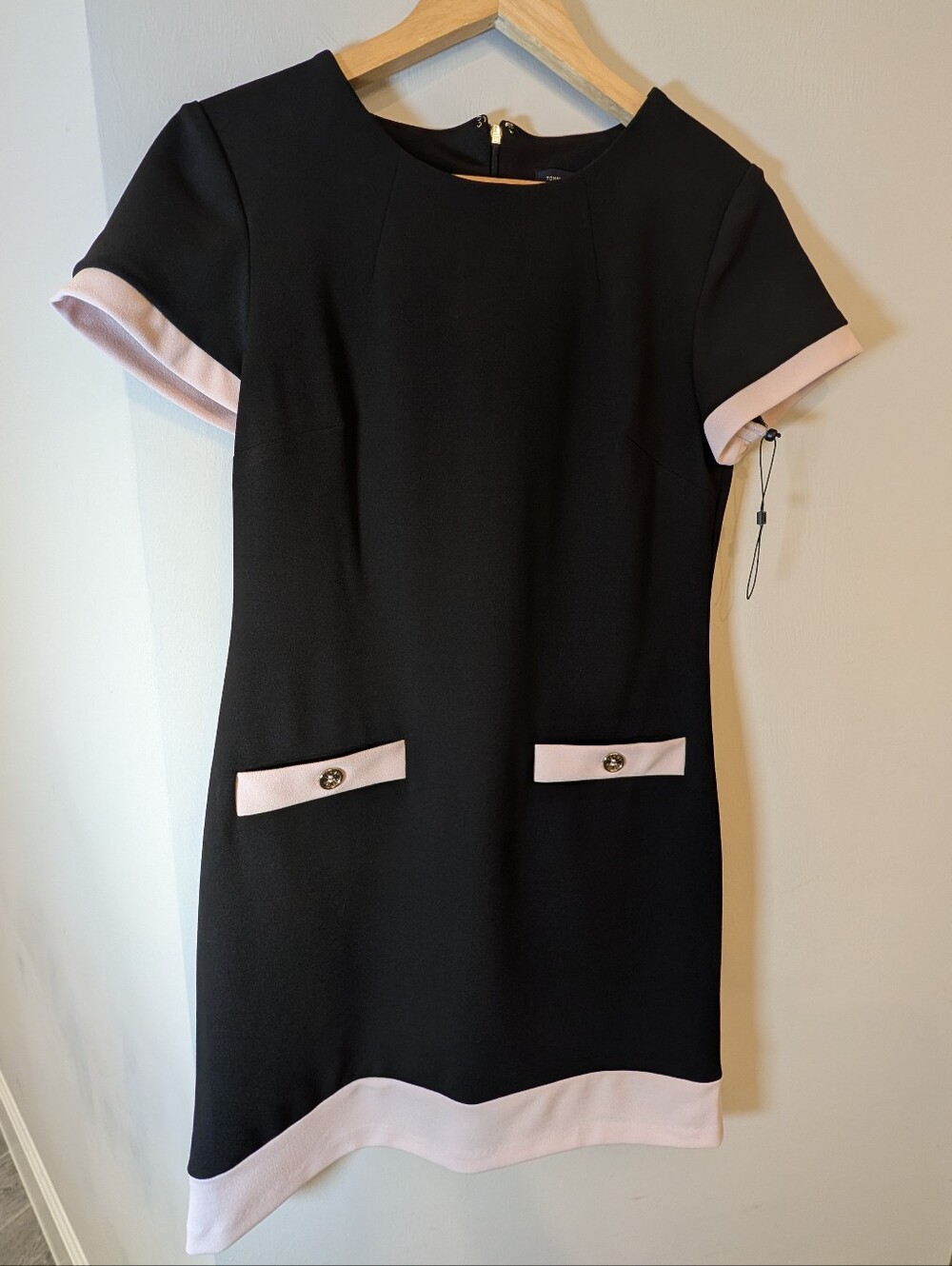 Tommy Hilfiger Black Dress with Light Pink Trim - Short Sleeve Shift Size 4